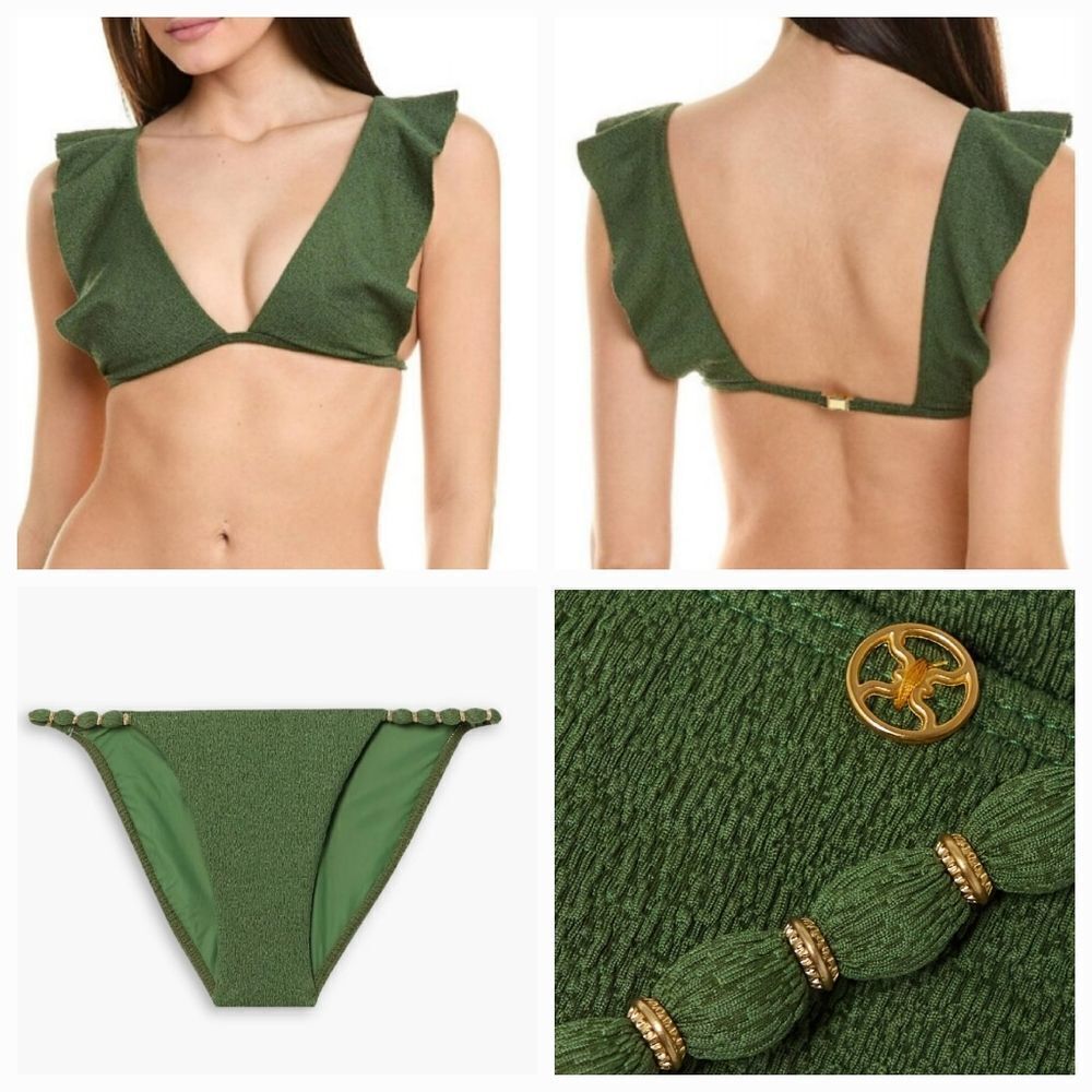 ViX Women's Green Firenze Liz Triangle top 2 Piece Seersucker bikini size M/XS